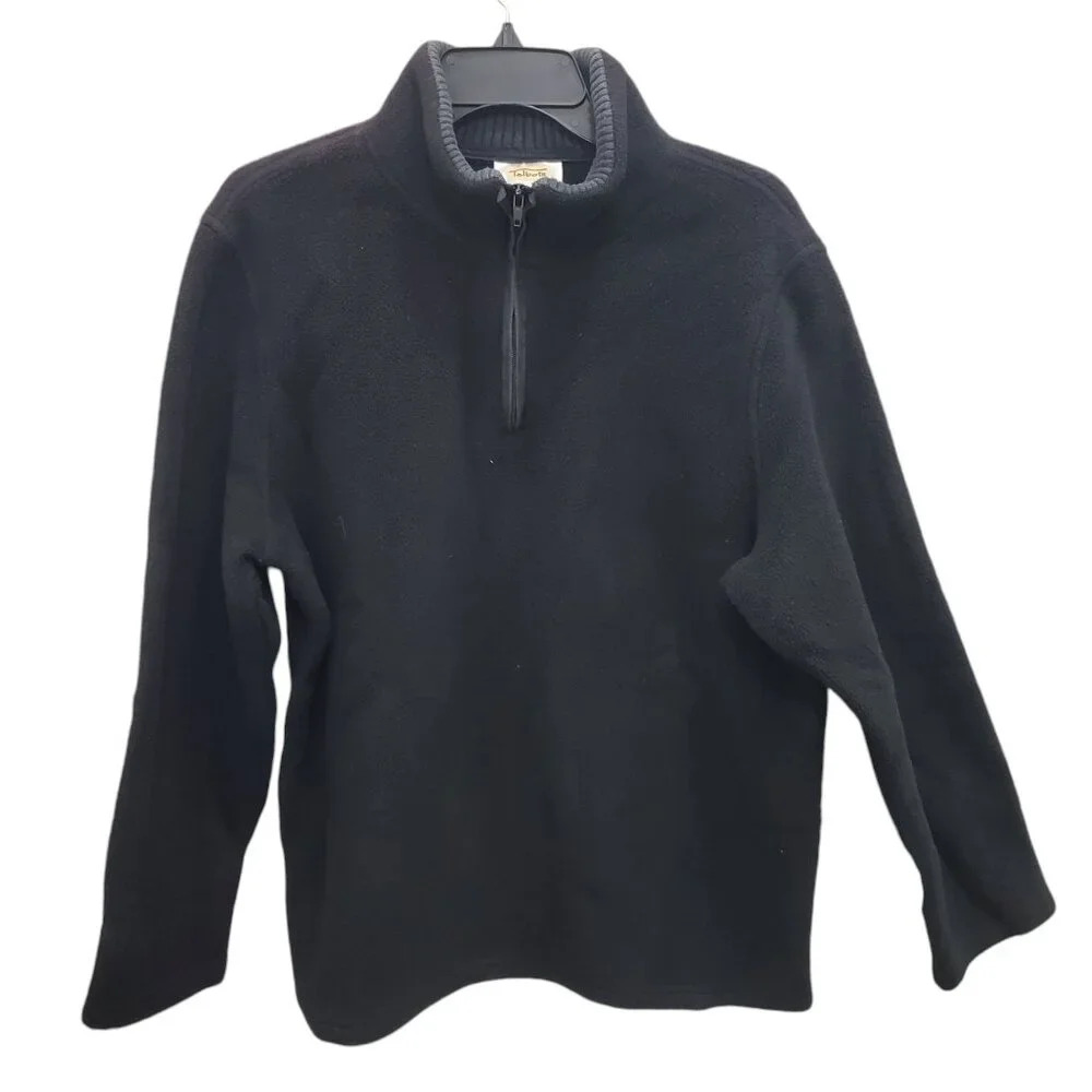 Talbots Vintage Y2K Women's Black Fleece‎ 1/4 Zip Plush Pullover Sweater USA XL
